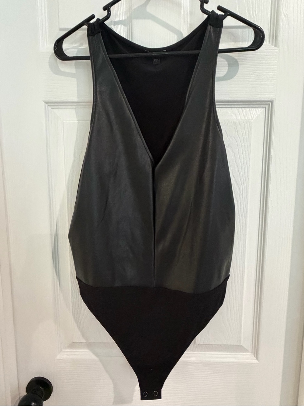 Express Black Faux Leather V-Neck Bodysuit